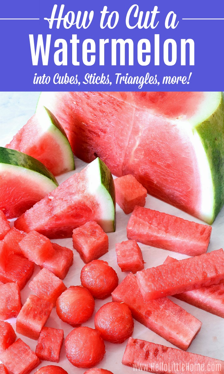 Watermelon cut into different shapes.
