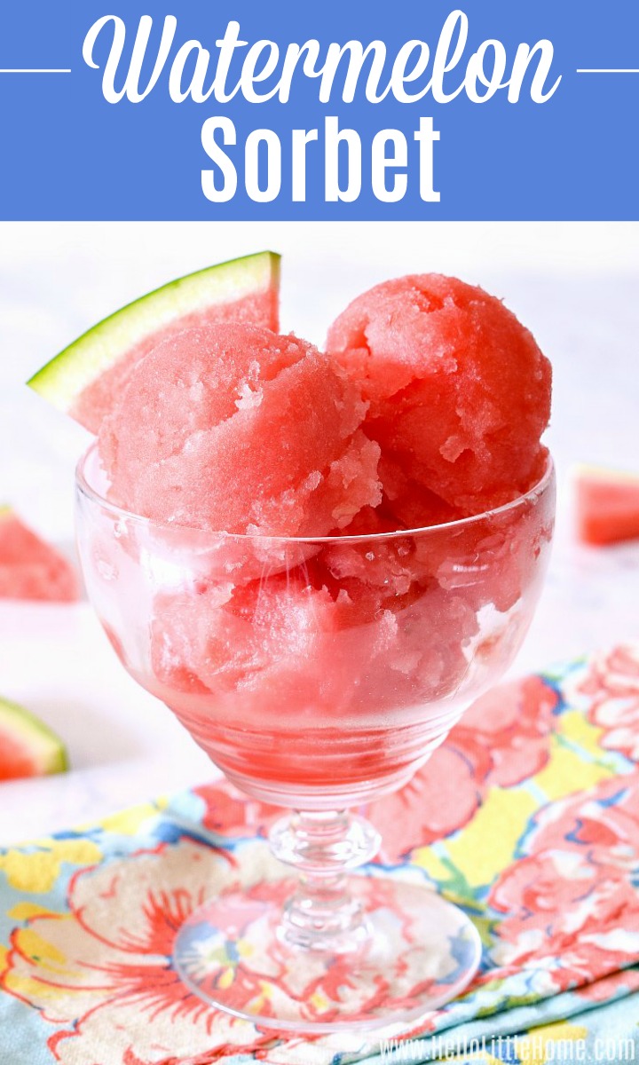 A dish of Watermelon Sorbet served with a melon wedge.