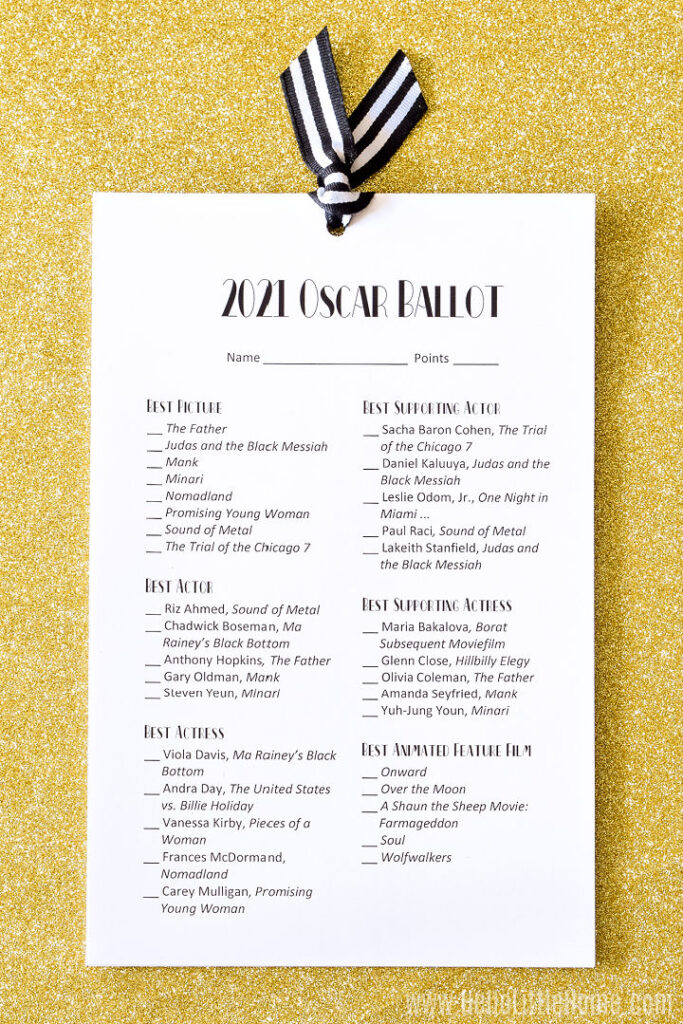 2021 Oscar Ballot (FREE Printable Ballot!) | Hello Little Home
