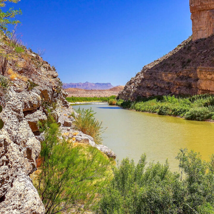 A canyon and river in Big Bend National Park, one of the National Parks in Texas.
