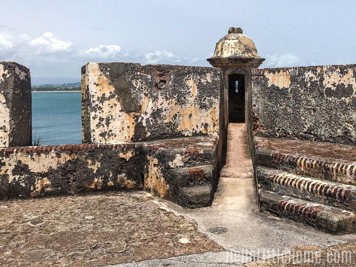 A sentry box in a thick wall at Castillo San Felipe del Morro.