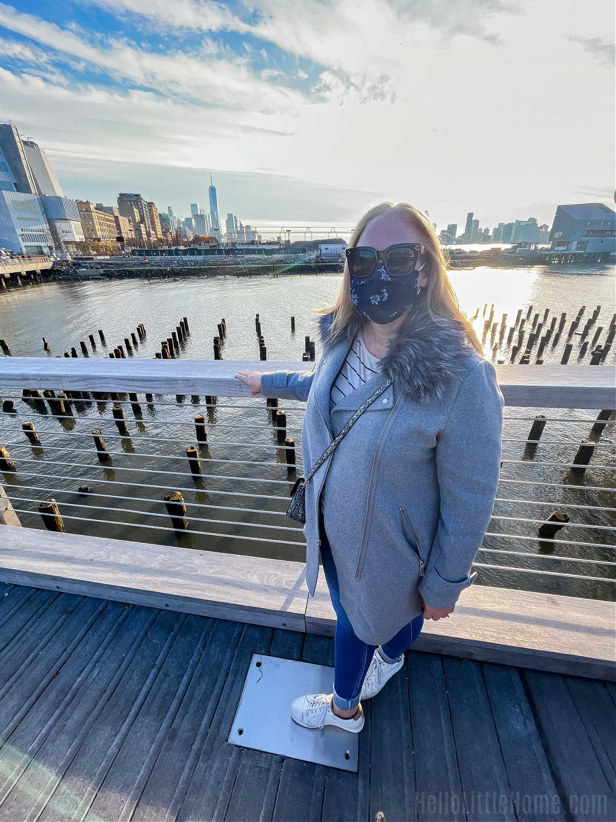 The author standing on a deck over the Hudson in NYC.