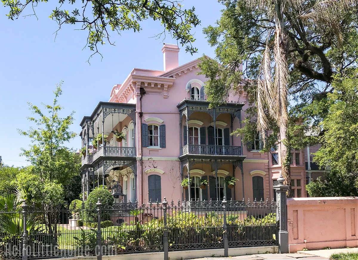 The exterior of the Carroll-Crawford House, a large mansion with cast iron details.