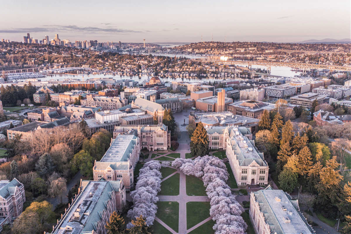 An aerial view of the University of Washington in Seattle.
