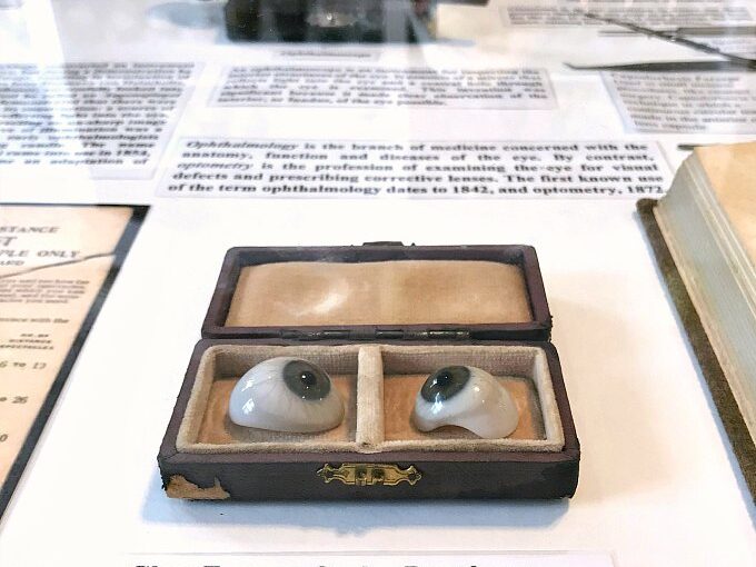 A pair of glass eyes at the Pharmacy Museum in New Orleans French Quarter.