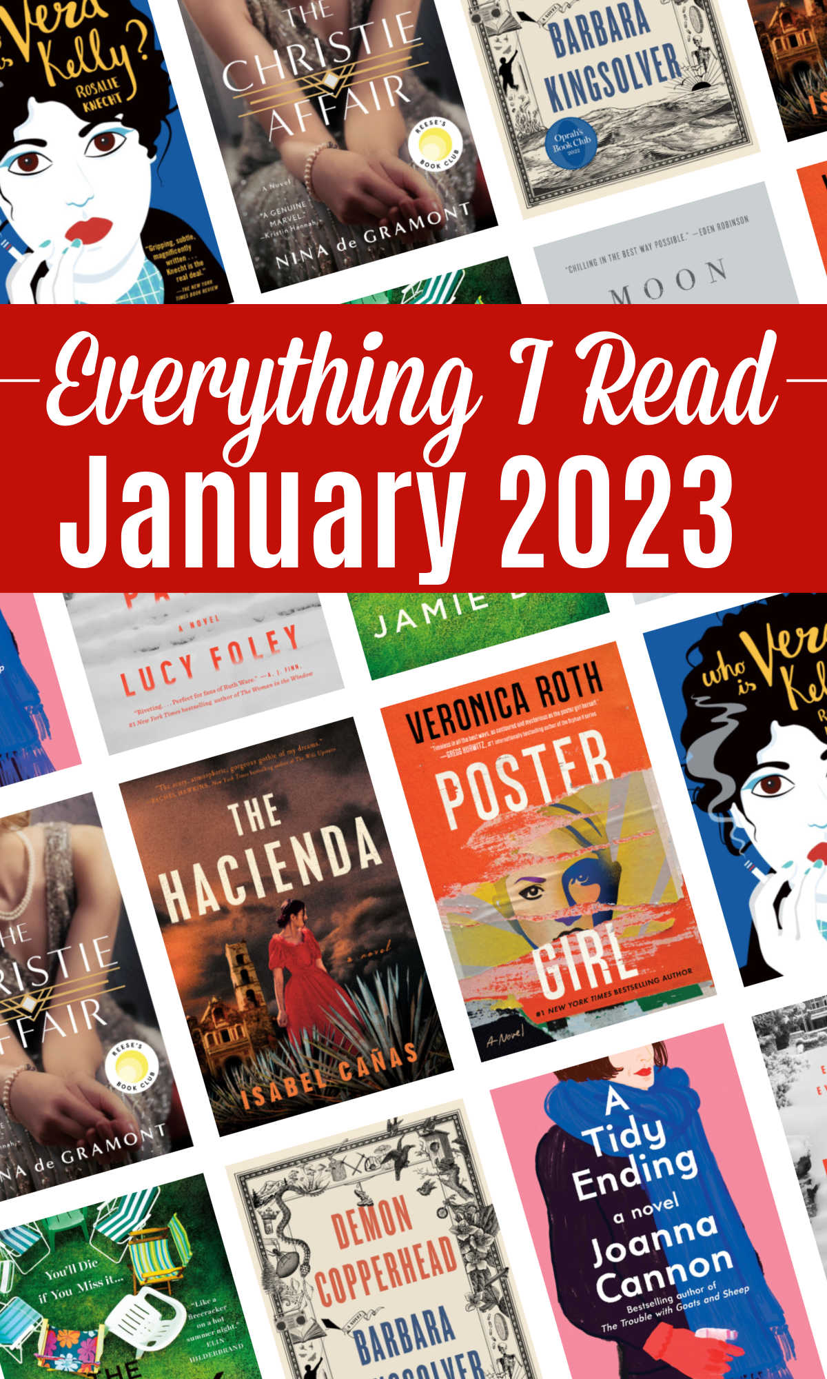 A collage of different book covers with a text overlay (Everything I Read January 2023).
