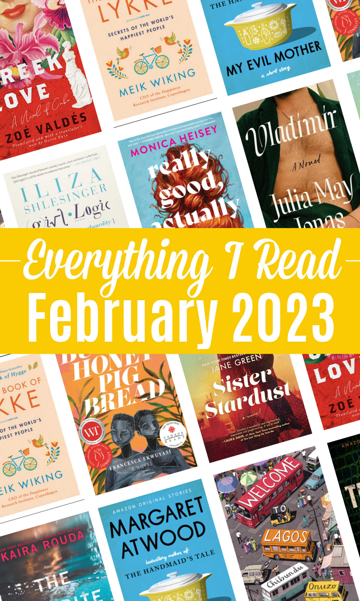 Various book covers with a text overlay (Everything I Read February 2023).