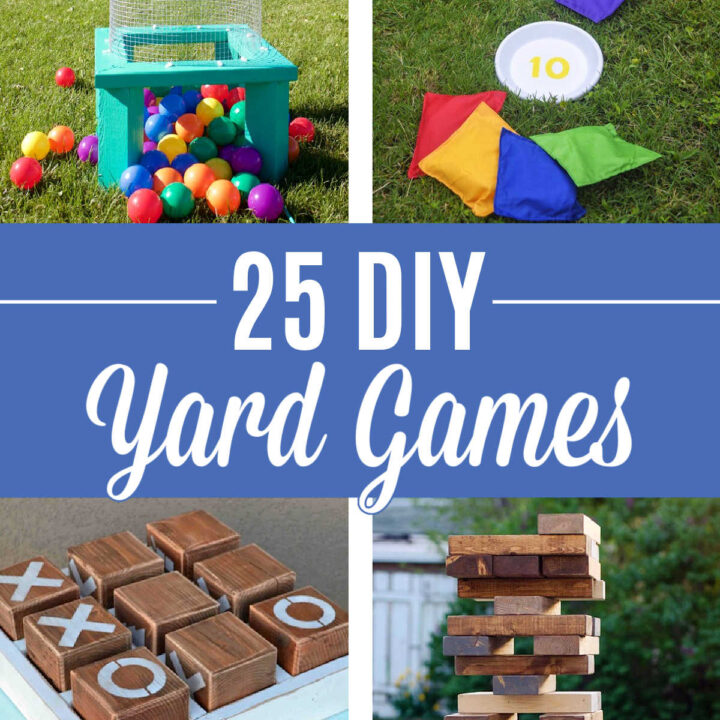 A photo collage showing different DIY Yard Games to build.