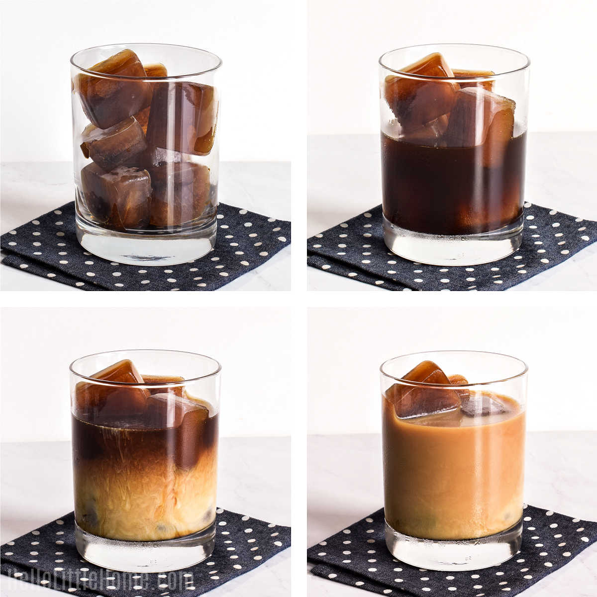 A photo collage showing how to use the frozen coffee cubes.