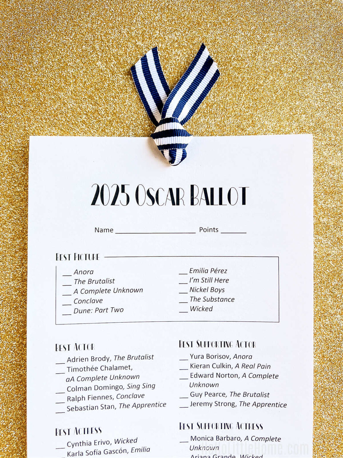 2025 Oscar Ballot (Free Printable) | Hello Little Home