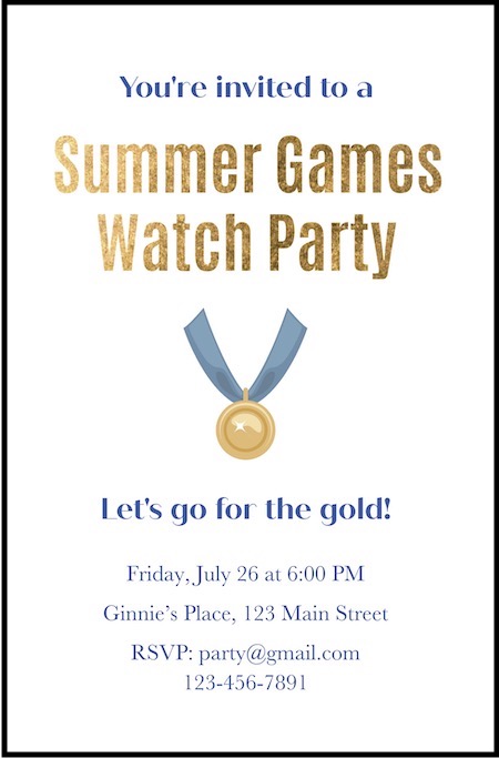 A small image of the printable summer games party invitations (word).