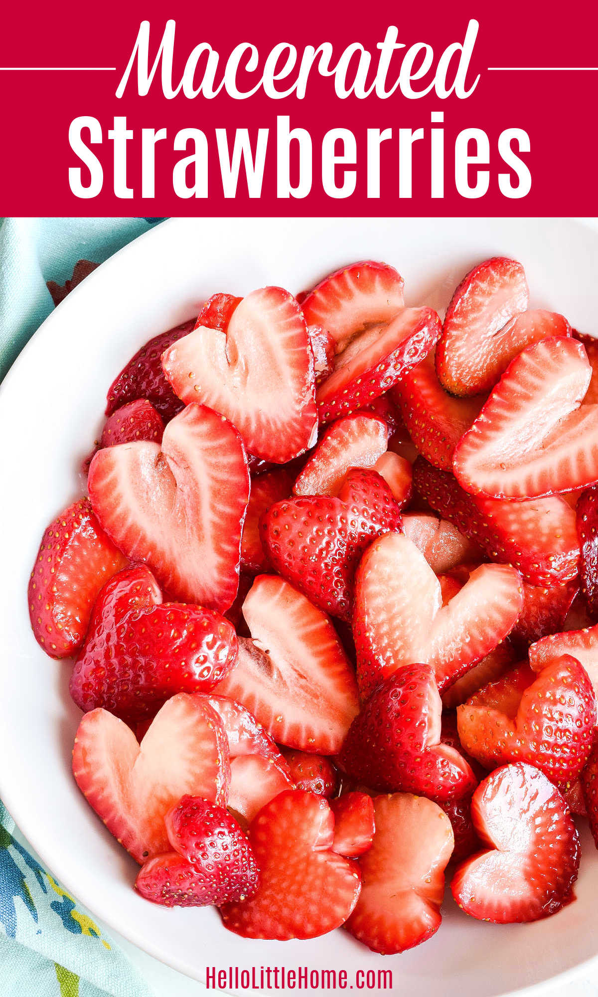 Macerated Strawberries served in a white bowl.