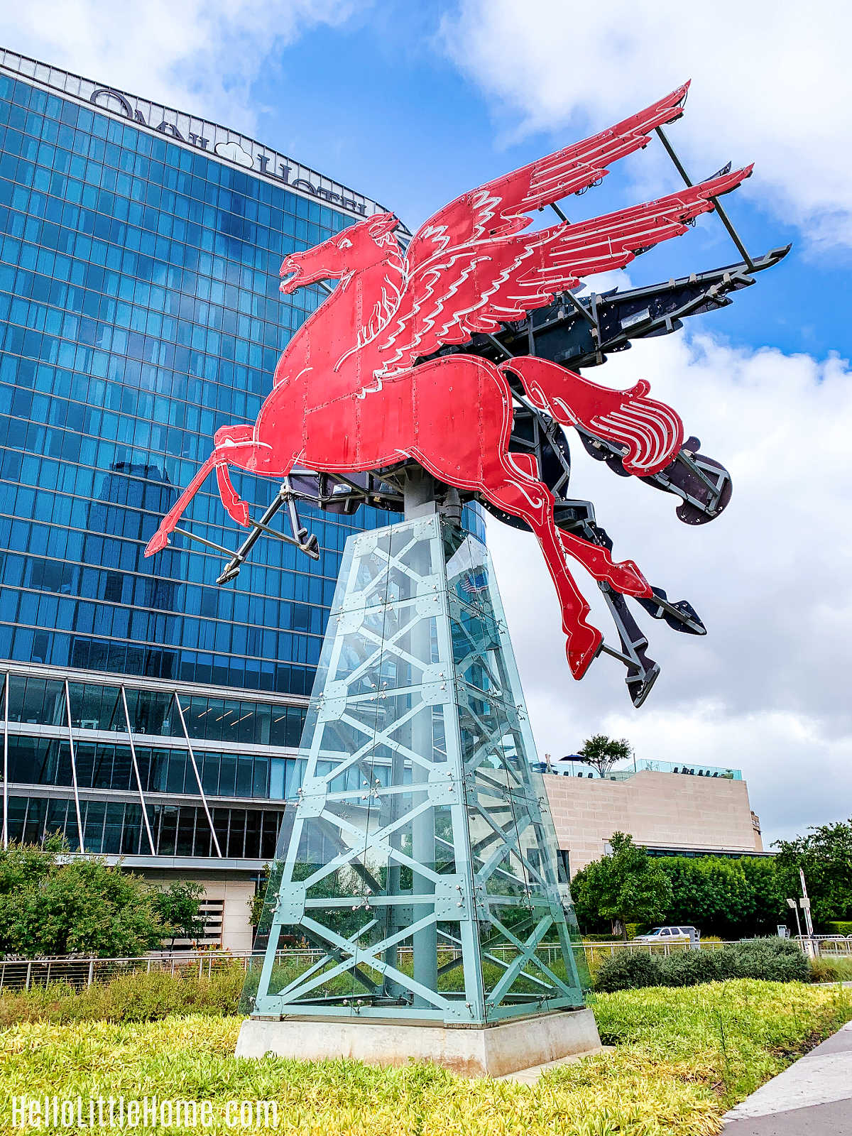 A giant Pegasus statue in front of the Omni Hotel in Downtown Dallas.