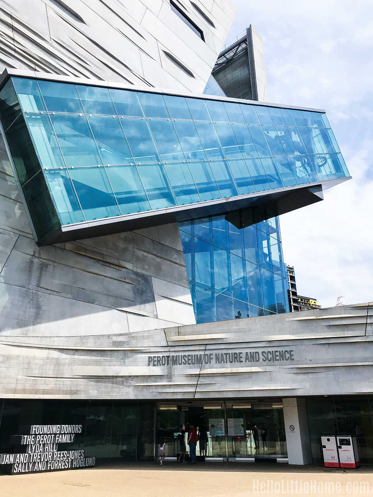 The exterior of the Perot Museum of Nature and Science in Dallas, Texas.