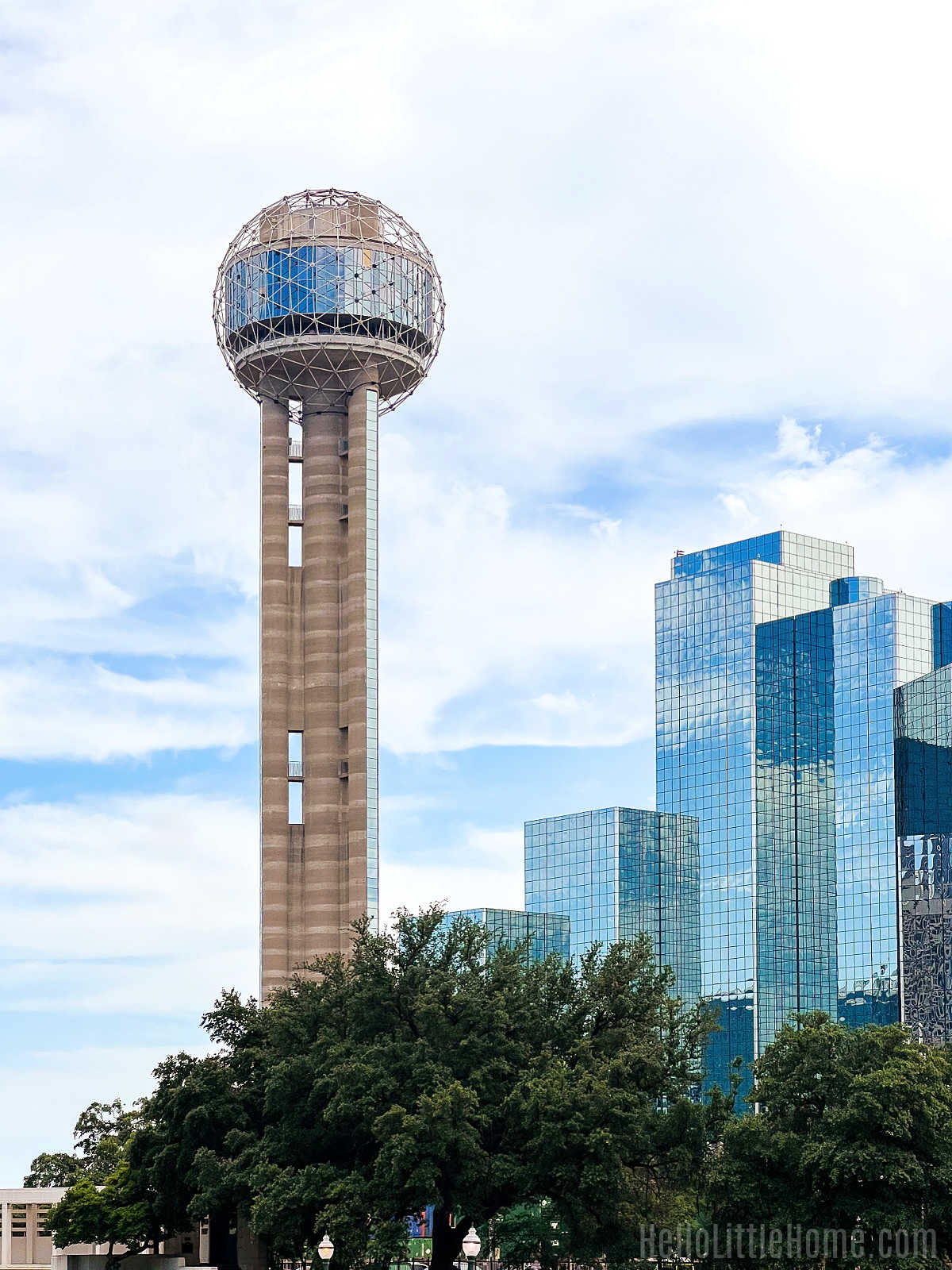 Reunion Tower and the Hyatt Regency Hotel in Downtown Dallas.