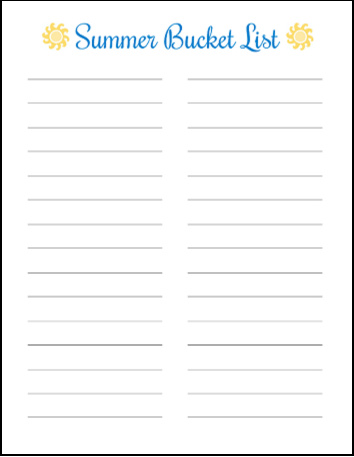 A small image of the blank Summer Bucket List printable.