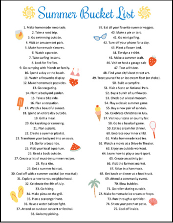 A small image of the printable Summer Bucket List.