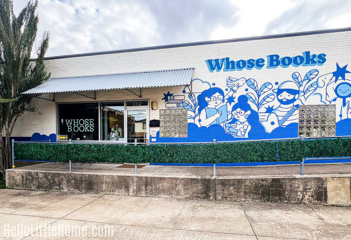 The exterior of Whose Books, a Dallas bookstore in the Bishop Arts neighborhood.