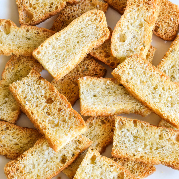 A tray of Homemade Focaccia Crostini.