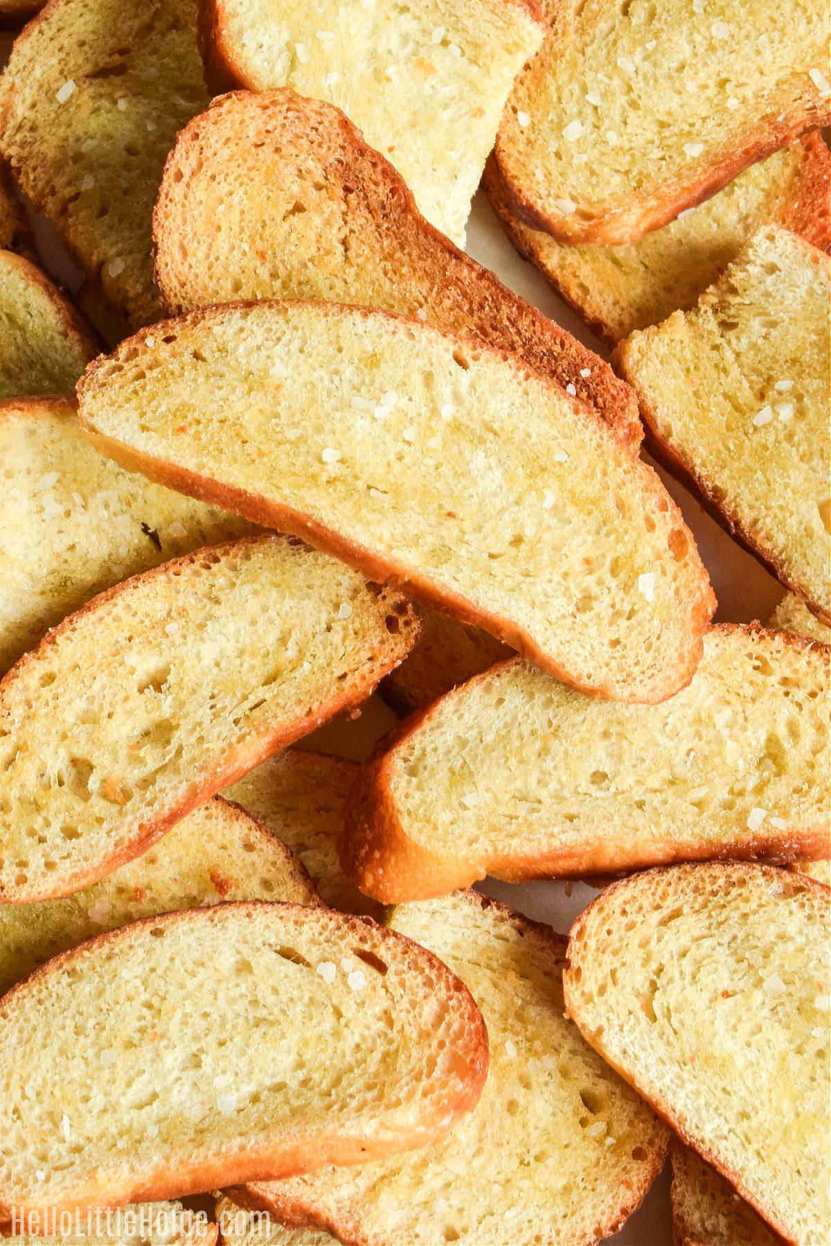 A tray of the homemade sourdough toasts.