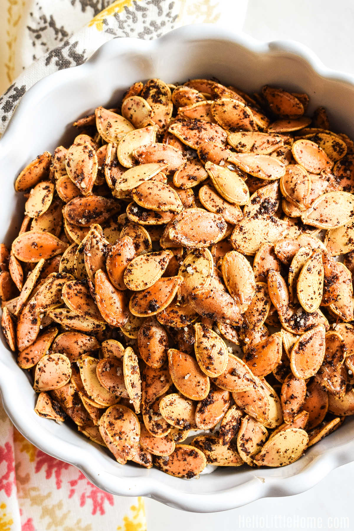 Closeup of a bowl of the Cajun seasoned seeds.